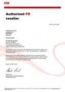 фото сертификата официального дилерства PR electronics (Дания) - Энергоприбор
